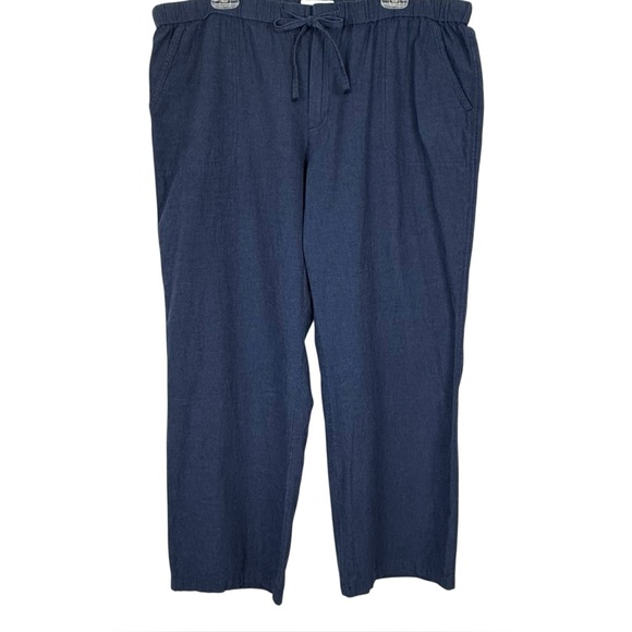 Liz Claiborne Navy Blue Cotton Linen Blend Pants Coastal Resort Wear XL - Picture 1 of 9